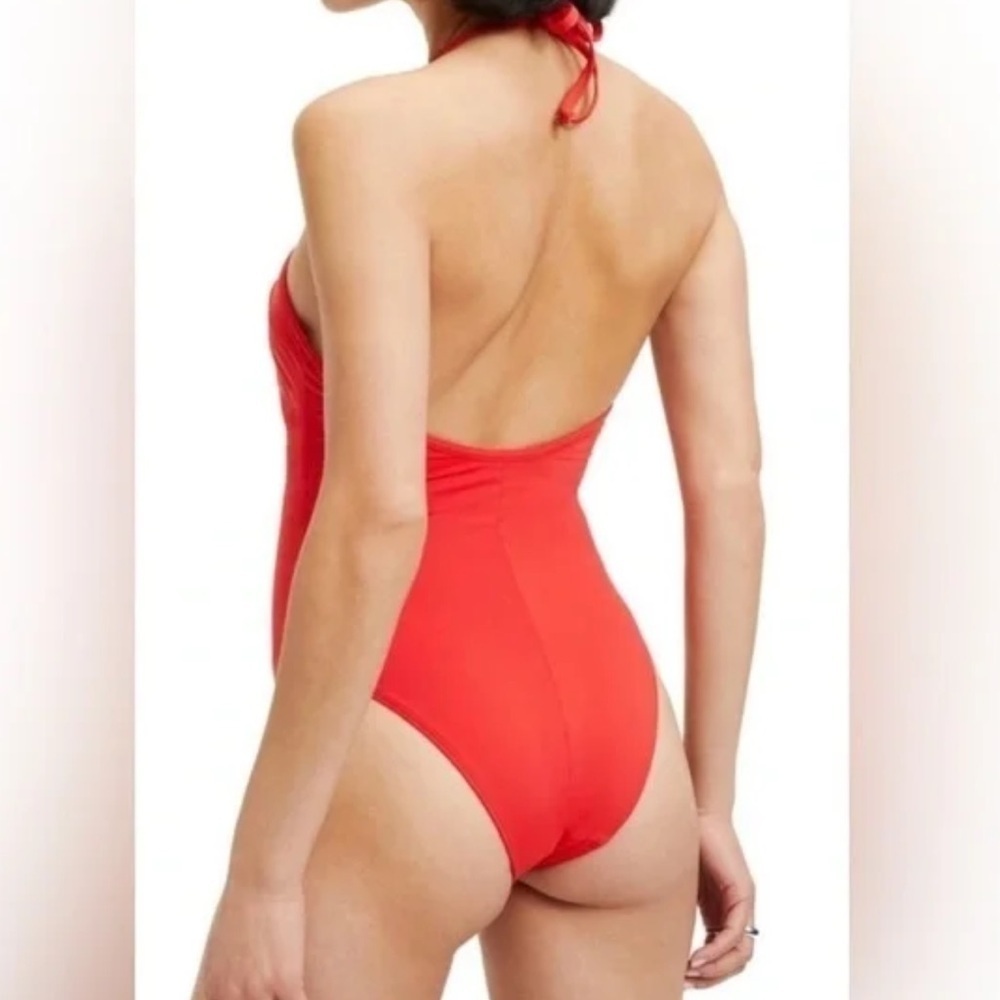 Good American Leilani Halter One Piece Swim Bright Poppy NWT - Picture 2 of 13